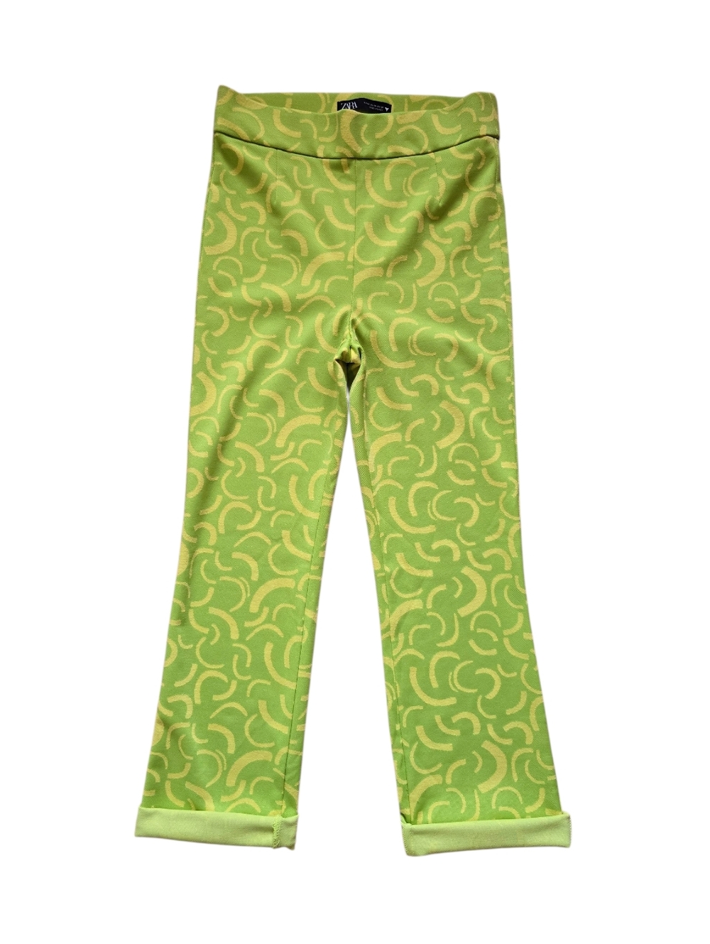 Like New 💚💛 Zara Women's Lime Green/Yellow Hi-Rise Jacquard Knit Cropped Pants - Picture 7 of 16